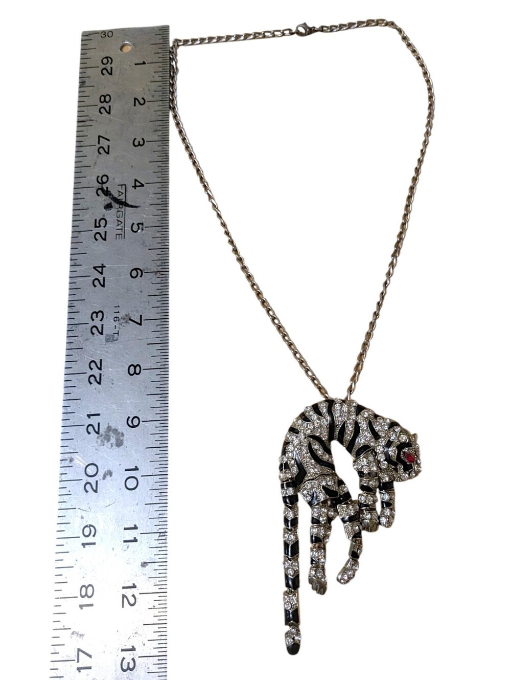 Vintage Leopard necklace costume Art Deco enamel & Rhinestone Ruby - Picture 13 of 16